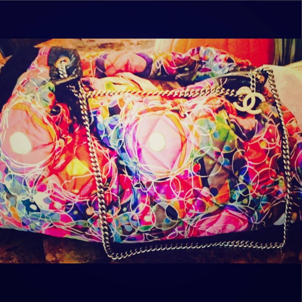 CHANEL Multicolor Quilted Chain Tote Bag